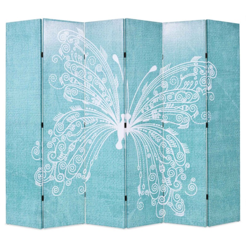 Biombo dobrável com estampa de borboleta azul 228x170 cm-Biombos-Home Retail