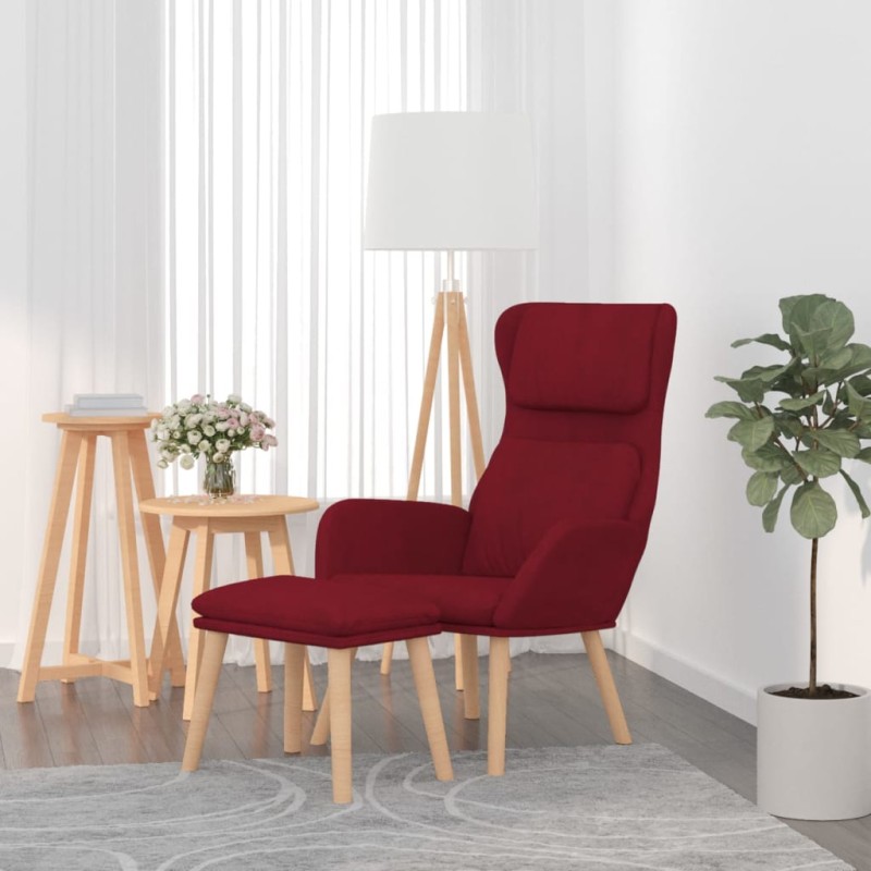 Cadeira de descanso com banco veludo vermelho tinto-Poltronas-Home Retail