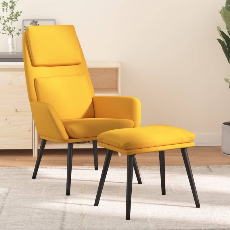 Cadeira de descanso com banco tecido amarelo mostarda-Poltronas-Home Retail