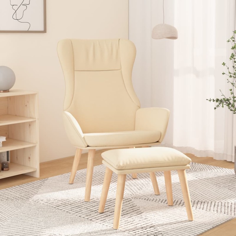 Cadeira de descanso com banco p/ pés tecido cor creme-Poltronas-Home Retail