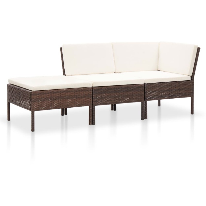 3 pcs conjunto lounge jardim c/ almofadões vime PE castanho-Conjuntos de jardim-Home Retail