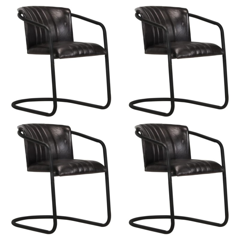 Cadeiras de jantar 4 pcs couro genuíno preto-Cadeiras de cozinha e sala de jantar-Home Retail