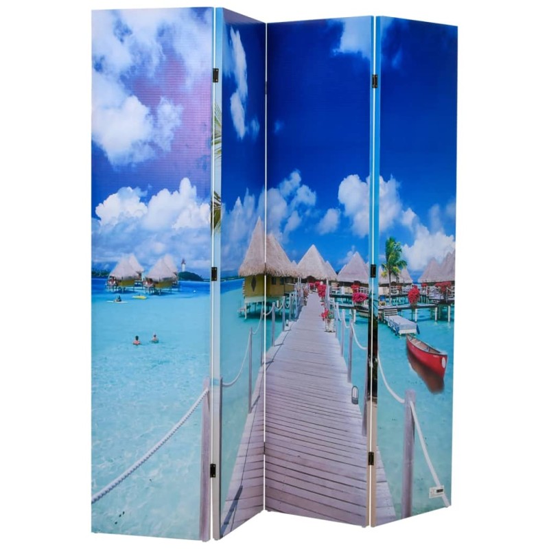 Biombo dobrável com estampa de praia 160x170 cm-Biombos-Home Retail