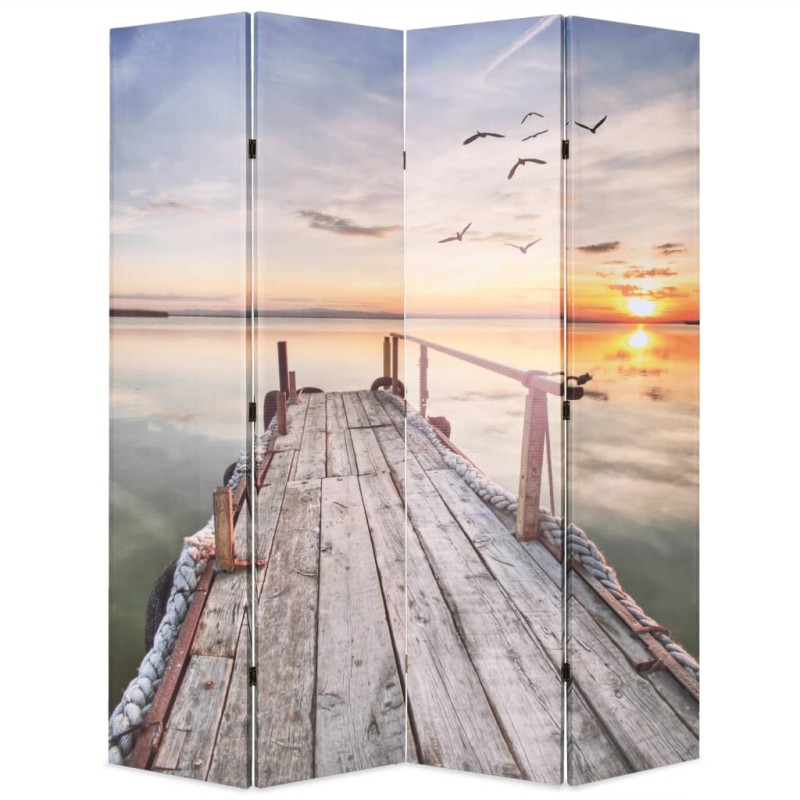 Biombo dobrável com estampa de lago 160x170 cm-Biombos-Home Retail