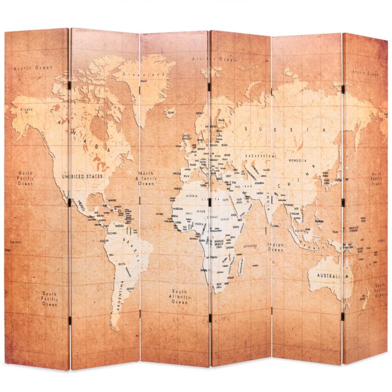 Biombo dobrável mapa mundo 228x170 cm amarelo-Biombos-Home Retail