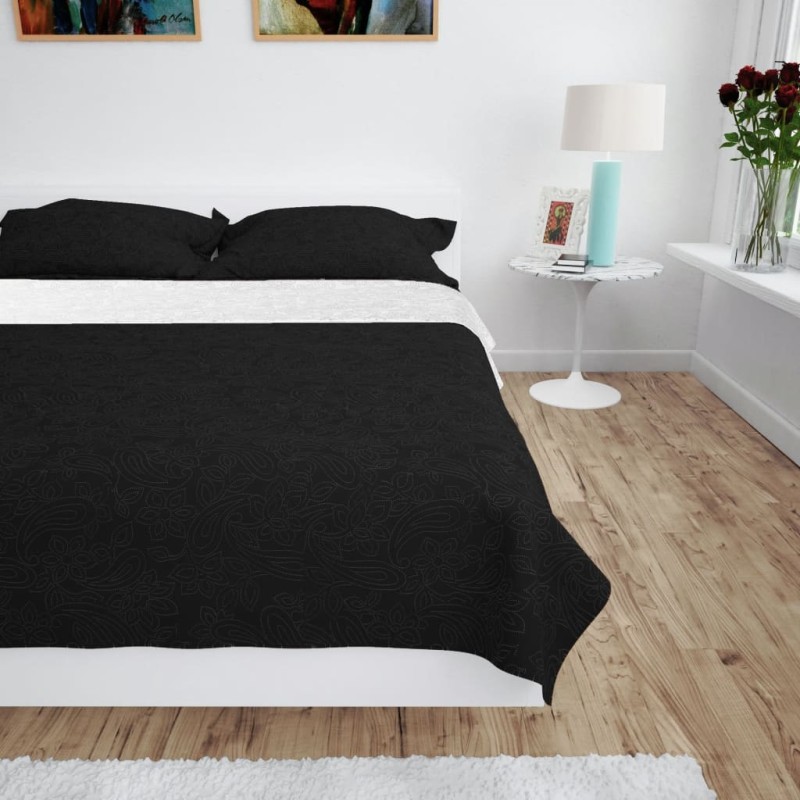 Colcha de dupla face acolchoada 170x210 cm preto e branco-Colchas e mantas-Home Retail