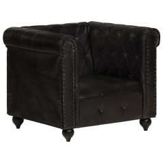 Poltrona chesterfield couro genuíno preto