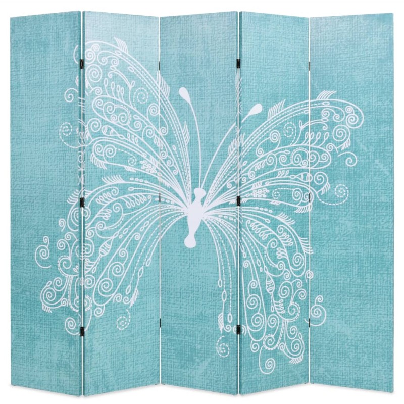 Biombo dobrável com estampa de borboleta azul 200x170 cm-Biombos-Home Retail