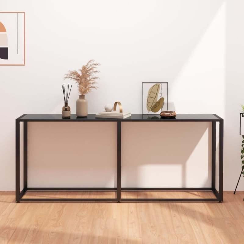 Mesa consola preto 180x35x75,5 cm vidro temperado-Mesas de apoio-Home Retail