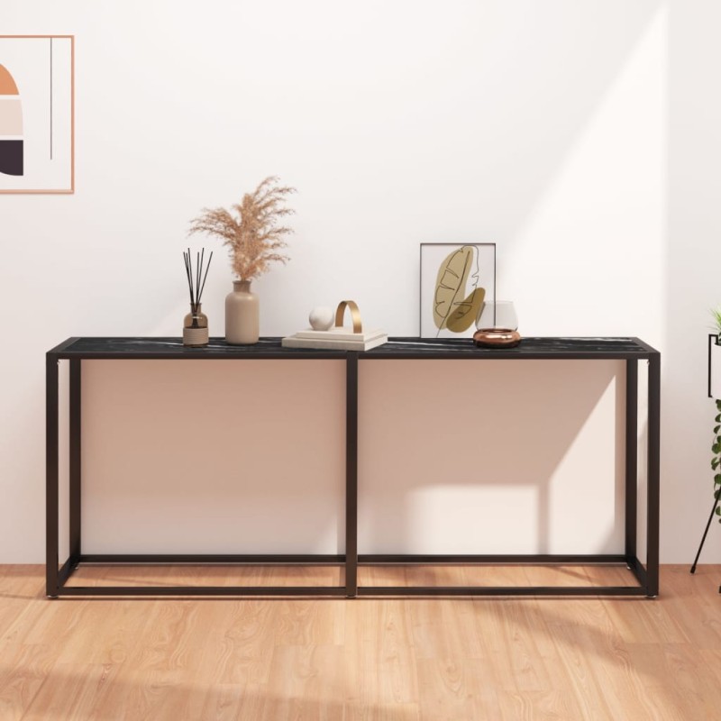 Mesa consola mármore preto 180x35x75,5 cm vidro temperado-Mesas de apoio-Home Retail