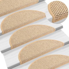 Tapetes escada adesivos aspeto sisal 15pcs 56x17x3cm bege-claro