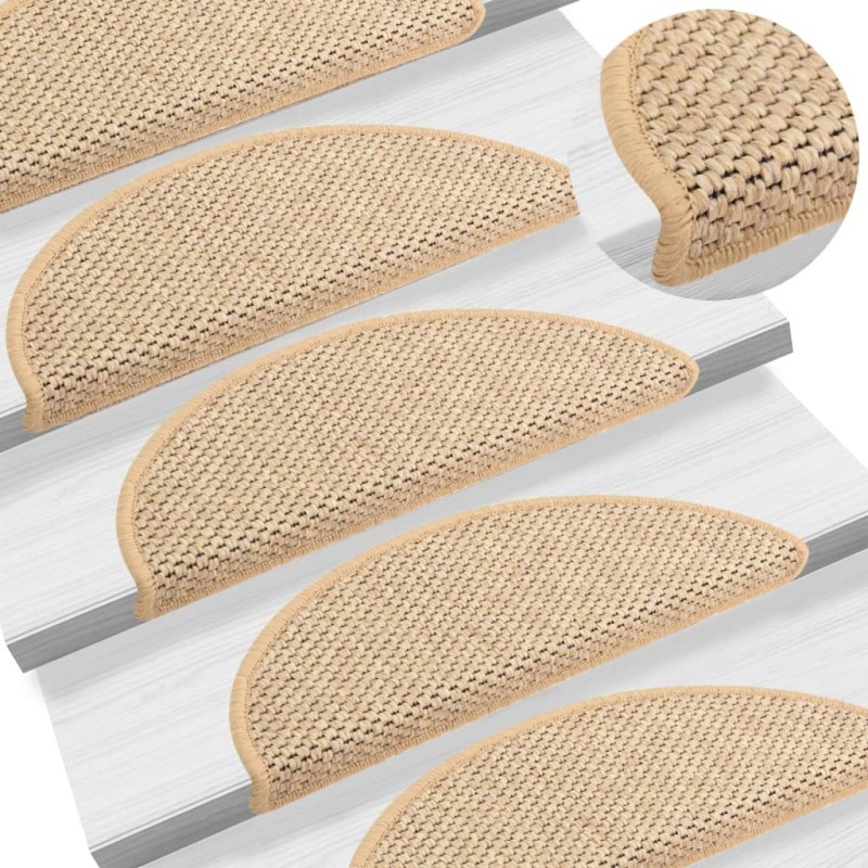 Tapetes escada adesivos aspeto sisal 15pcs 56x17x3cm bege-claro-Tapetes antiderrapantes para degraus-Home Retail