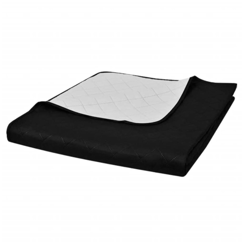 130886 Double-sided Quilted Bedspread Black/White 170 x 210 cm-Colchas e mantas-Home Retail