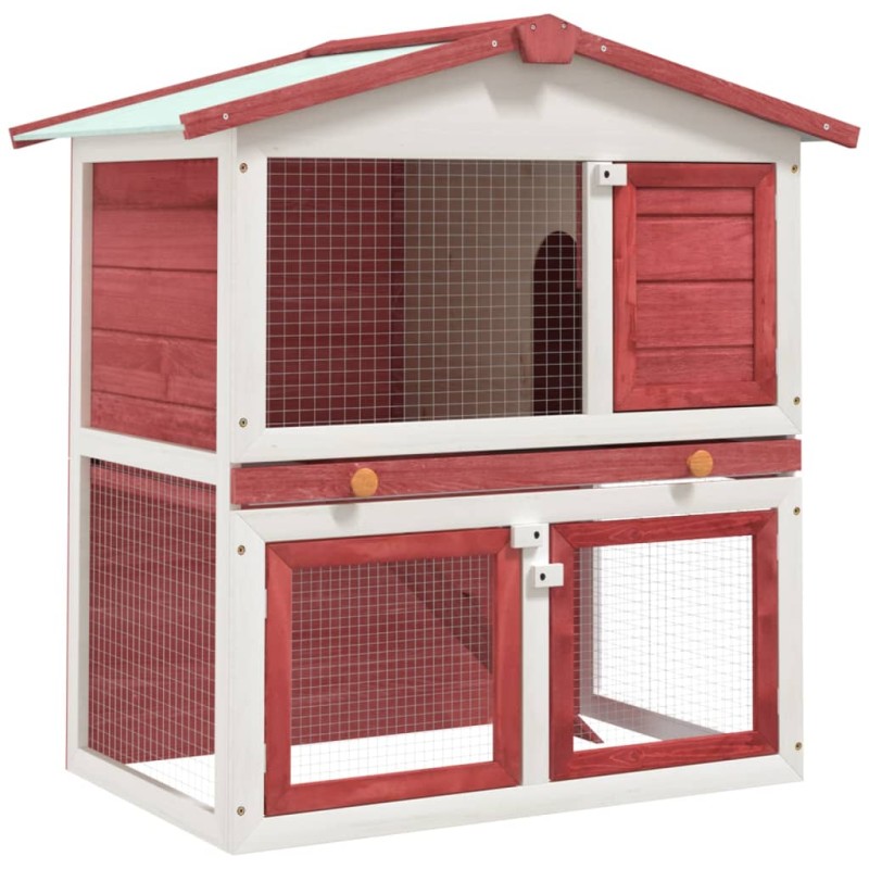 Coelheira de exterior 3 portas madeira vermelho-Casotas e gaiolas para animais pequenos-Home Retail