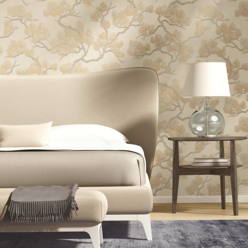 DUTCH WALLCOVERINGS Papel de parede efeito pinheiros cor creme-Papel de parede-Home Retail