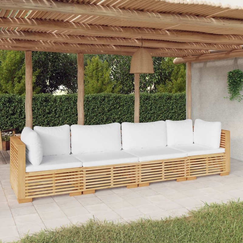 4 pcs conjunto lounge jardim c/ almofadões madeira teca maciça-Conjuntos de jardim-Home Retail