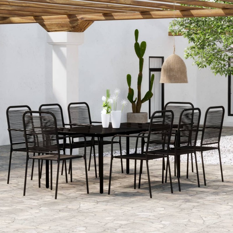 9 pcs conjunto de jantar para jardim preto-Conjuntos de jardim-Home Retail