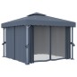 Gazebo com cortinas e cordões de luzes LED 3x3 m antracite