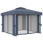 Gazebo com cortinas e cordões de luzes LED 3x3 m antracite