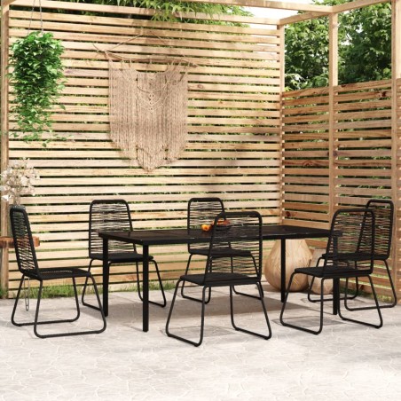 7 pcs conjunto de jantar para jardim preto