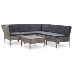 6 pcs conjunto lounge de jardim c/ almofadões vime PE cinzento