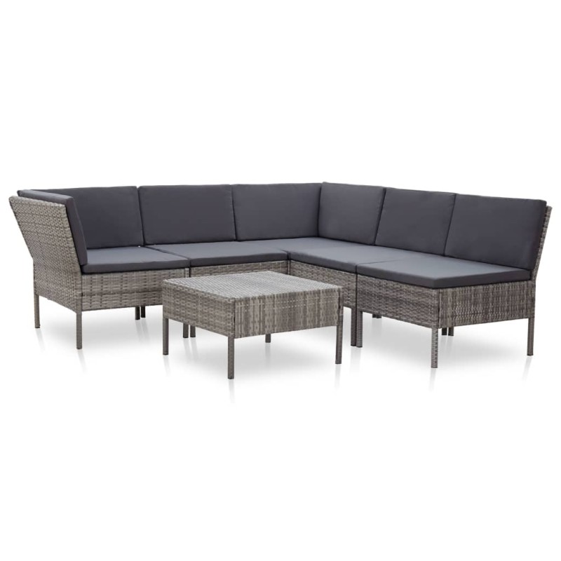 6 pcs conjunto lounge de jardim c/ almofadões vime PE cinzento-Conjuntos de jardim-Home Retail