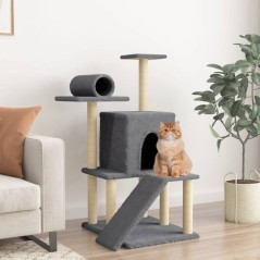 Árvore gatos c/ postes arranhadores sisal 110,5 cm cinza-escuro