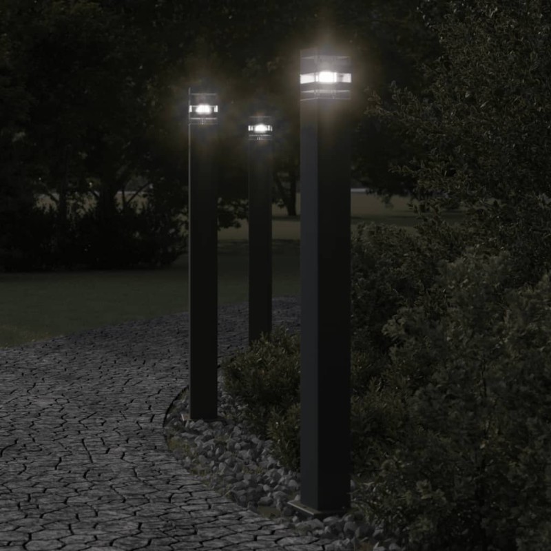 Candeeiros de chão para exterior 3 pcs 110 cm alumínio preto-Iluminação de exterior-Home Retail