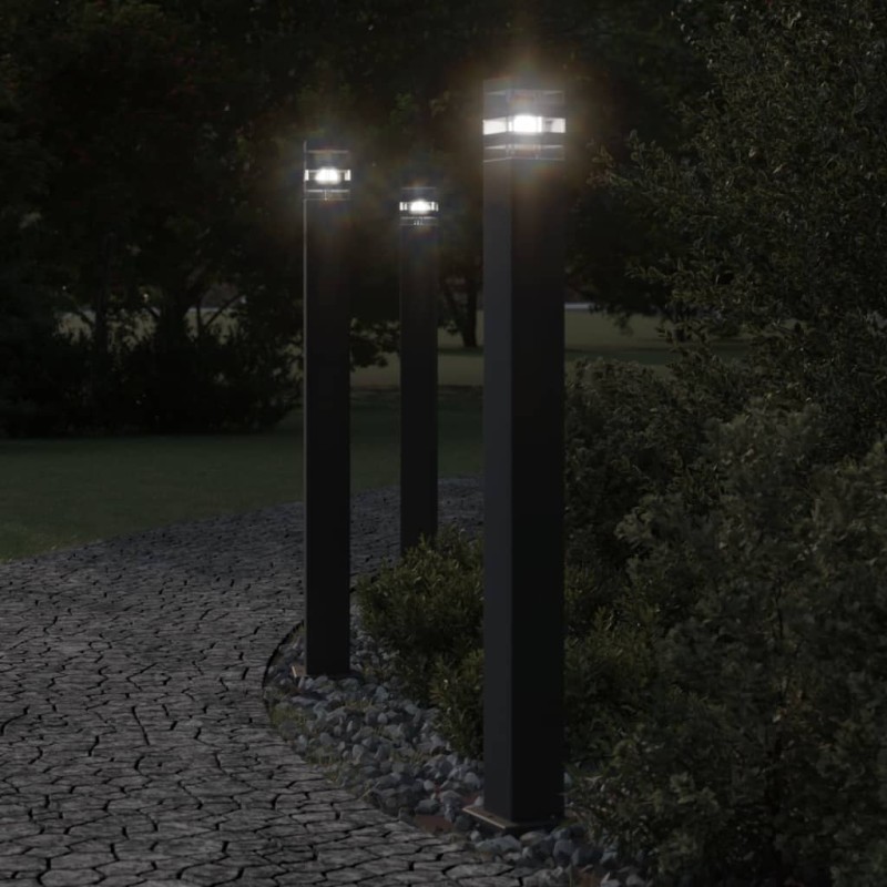 Candeeiro de chão para exterior com sensor 110cm alumínio preto-Iluminação de exterior-Home Retail