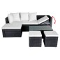 4 pcs conjunto lounge de jardim c/ almofadões vime PE preto