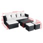 4 pcs conjunto lounge de jardim c/ almofadões vime PE preto