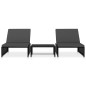 Cadeiras jardim reclináveis 2 pcs com mesa vime PE preto