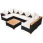 7 pcs conjunto lounge de jardim c/ almofadões vime PE preto