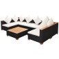 7 pcs conjunto lounge de jardim c/ almofadões vime PE preto