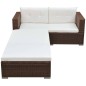 3 pcs conjunto lounge jardim c/ almofadões vime PE castanho