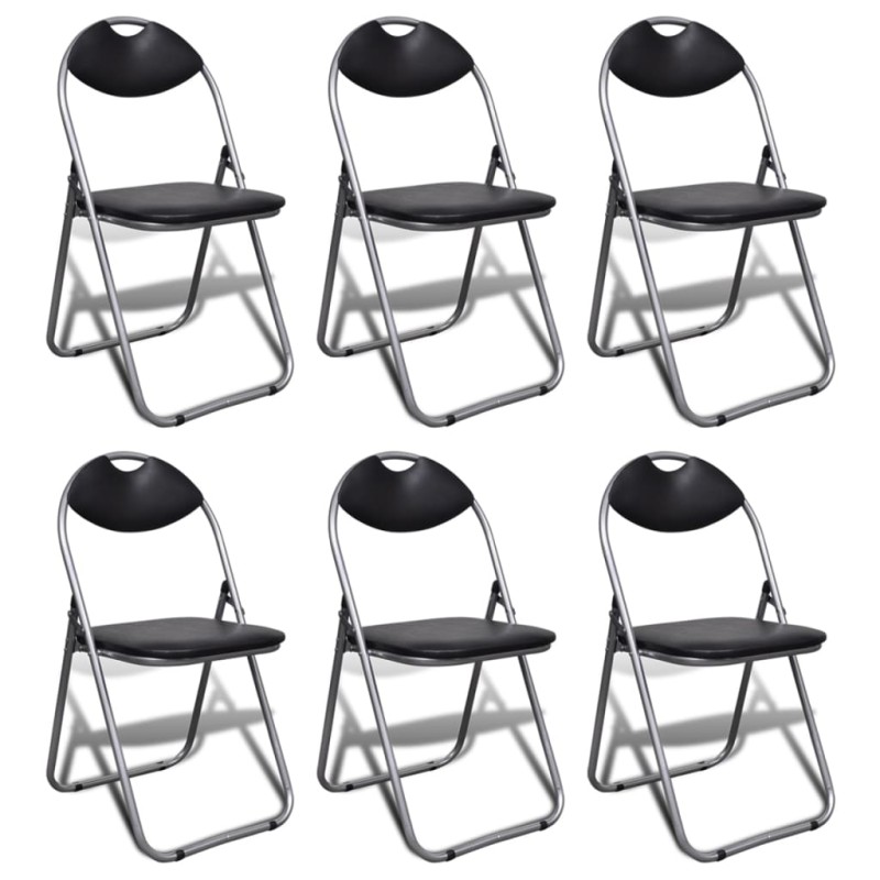 Cadeiras de jantar dobráveis 6 pcs couro artificial e aço preto-Cadeiras e bancos dobráveis-Home Retail