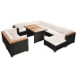 10 pcs conjunto lounge de jardim c/ almofadões vime PE preto