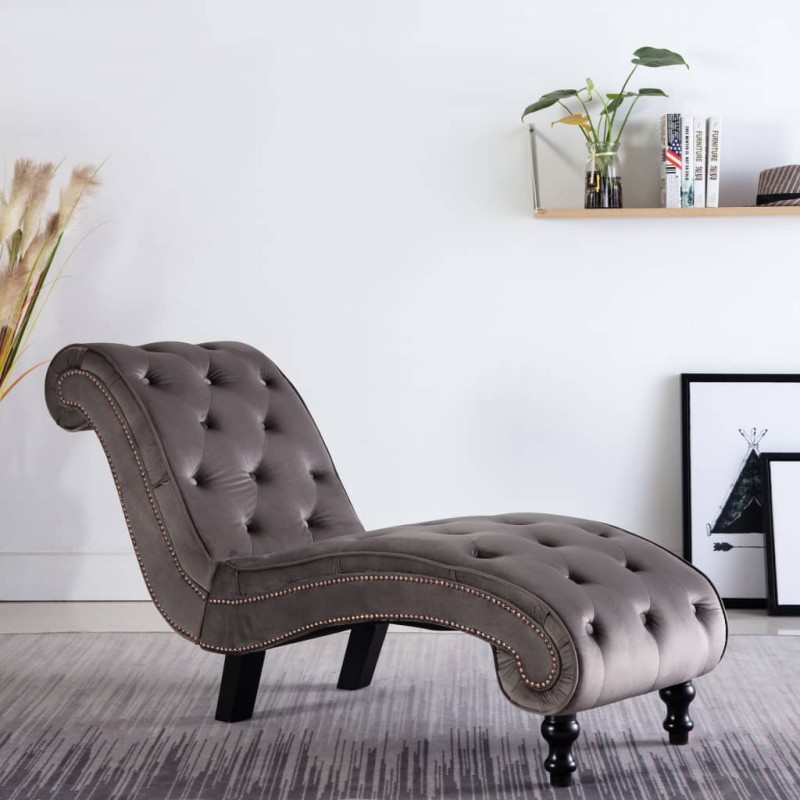 Chaise longue em veludo cinzento-Cadeiras de descanso-Home Retail