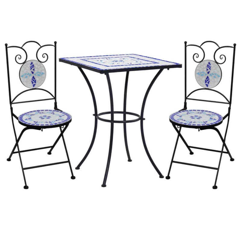 3 pcs conjunto bistro em mosaico azulejos cerâmica azul/branco-Conjuntos de jardim-Home Retail