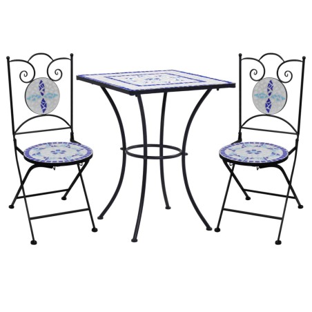 3 pcs conjunto bistro em mosaico azulejos cerâmica azul/branco