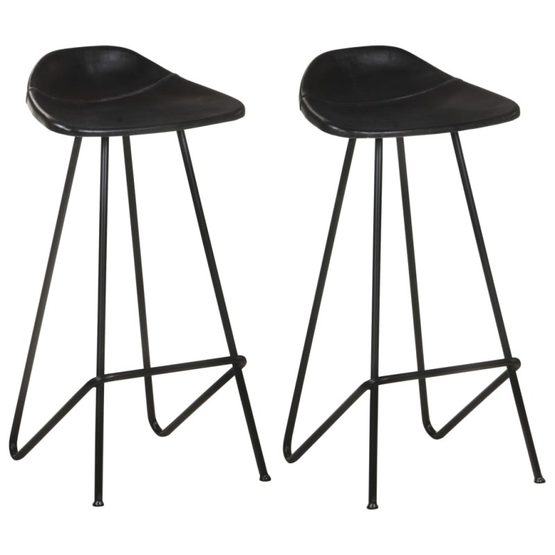 Bancos de bar 2 pcs couro genuíno preto-Bancos de bar-Home Retail