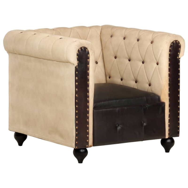 Poltrona chesterfield couro genuíno castanho-Poltronas-Home Retail