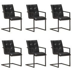 Cadeiras de jantar cantilever 6 pcs couro genuíno preto