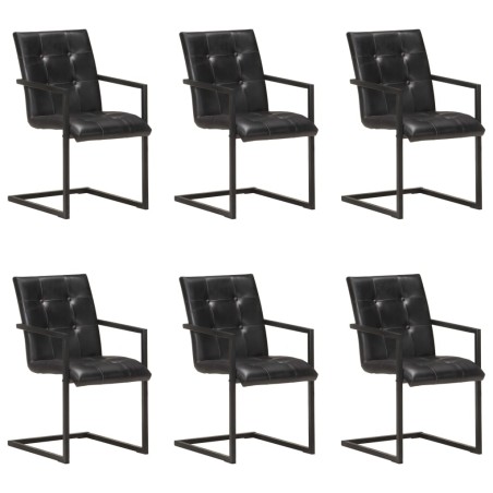 Cadeiras de jantar cantilever 6 pcs couro genuíno preto