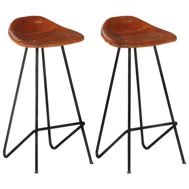 Bancos de bar 2 pcs couro genuíno castanho-Bancos de bar-Home Retail