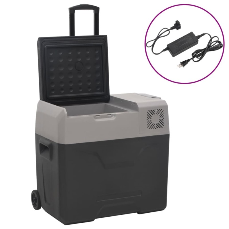 Mala térmica c/ rodas e adaptador 50L polipropileno preto/cinza-Caixas e bolsas térmicas-Home Retail