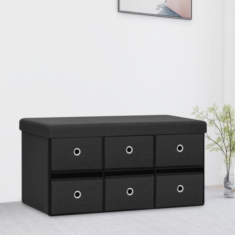 Banco de arrumação dobrável 76x38x38 cm linho falso preto-Bancos de arrumação e entrada-Home Retail