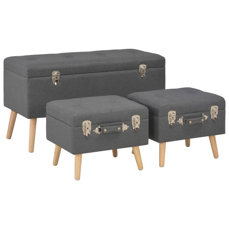 Bancos de arrumação 3 pcs tecido cinzento-escuro-Bancos de arrumação e entrada-Home Retail