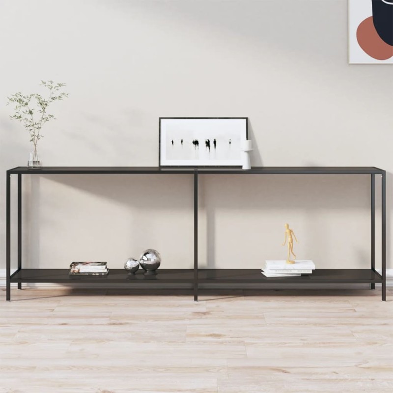 Mesa consola preto 220x35x75,5 cm vidro temperado-Mesas de apoio-Home Retail