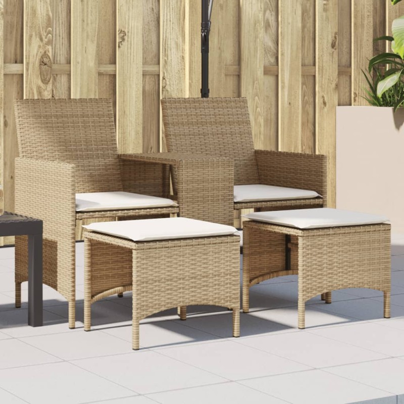 Sofá de jardim de 2 lugares com mesa e bancos vime PE bege-Sofás para exterior-Home Retail